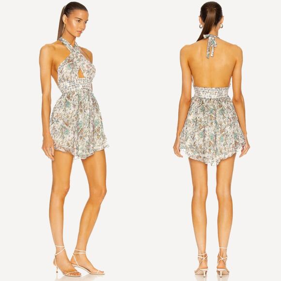 Rococo Sand | Braw Halter Smocked Mini Dress In Multi Paisley Floral Print S - Picture 2 of 13